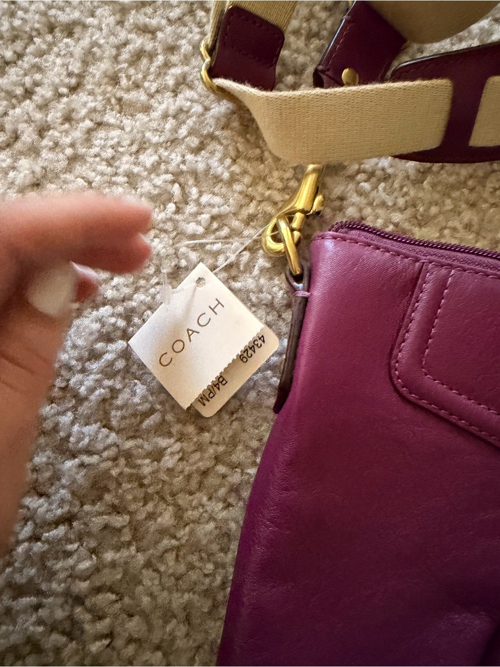 Coach Plum Pebble Leather Crossbody with Cream Contrast Strap - Picture 8 of 9